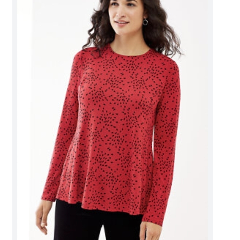J. Jill Wearever Collection Women's XL Red Black Patterned Long Sleeve Tunic Top